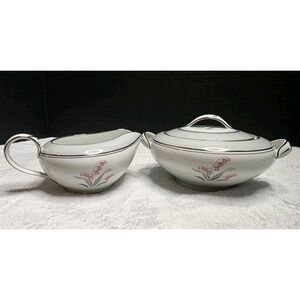 MCM Vintage Noritake Sugar Bowl & Creamer 5518, with Pink Lily of the Valley